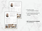 Two resumes on a marble background with text about customization options.