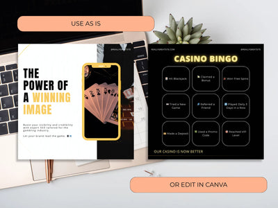 Casino bingo design with text and cards on a desk setup