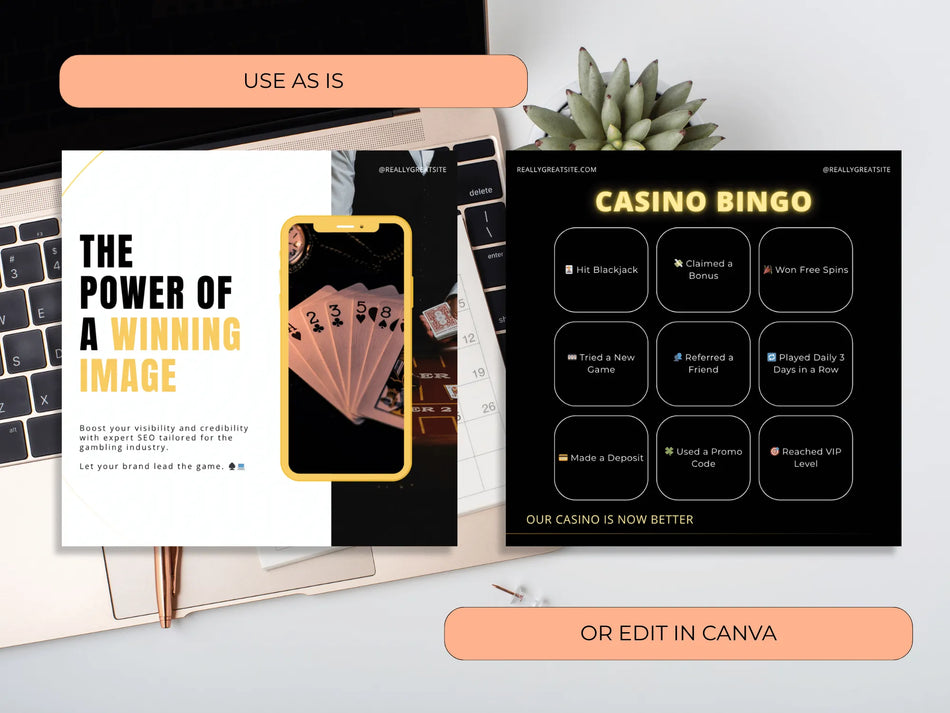 Casino bingo design with text and cards on a desk setup