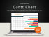 Gantt chart template for Google sheets open on a laptop showing a color-coded project schedule timeline