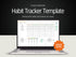 Laptop displaying a habit tracker template with a 'Shop Now!' button on a dark background