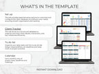 Screen displaying features of a software template with text and images of laptops.