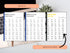 Three pages of a document with text on a desk with a laptop and plant.