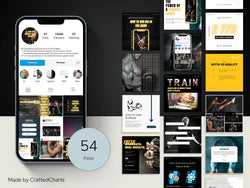 Collection of social media posts and app interface on a smartphone with 'CraftedCharts' branding.
