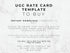 Text on a marble background describing a UGC rate card template for instant download.