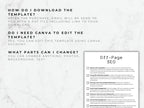 Instructions on how to download and edit a Canva template for Off-Page SEO with a white marble background.