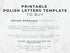 A digital template preview for a printable Polish letters to buy list on a white marble background, with black text detailing an instant download product to edit.