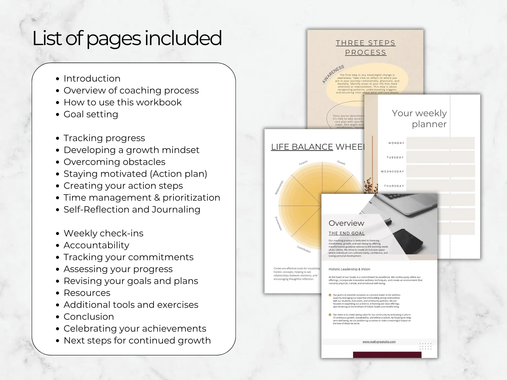 Workbook pages with a marble background