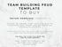 A digital template listing graphic with the text 'TEAM BUILDING FEUD TEMPLATE TO BUY' on a white marble background, plus details about instant download and PDF file delivery.