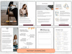 Collection of coaching workbook pages with text and images on a white background