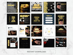 Collection of digital templates with gaming and brand engagement themes on a marble background.