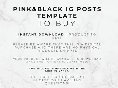 Digital purchase notice explaining immediate file download delivery details for the Canva template link.