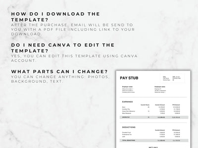 Pay stub template with text instructions on a light gray background