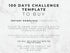 Informational graphic on marble background stating "100 Days Challenge Template to Buy." It clarifies that this is a digital purchase with no physical product shipped.