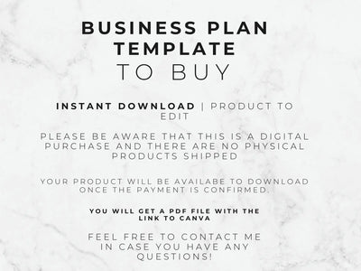 Minimalist text on a marble background explaining that this is a digital Canva template available for instant download