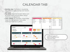 Calendar tab on a laptop screen with text explaining its features.