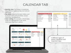 Calendar tab on a laptop screen with text explaining its features.