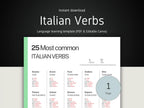 Italian verbs learning template with a dark background