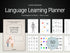 Language learning planner template cover page with preview of 50 grammar vocabulary and habits tracking sheets