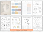 Printable language planner pages showing table of contents habit trackers family members and numbers worksheets