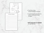 Everyday dialogues worksheet and Asia map tracker showing text and color customization options inside Canva