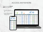 Laptop and smartphone displaying a client information system with text about remote access.