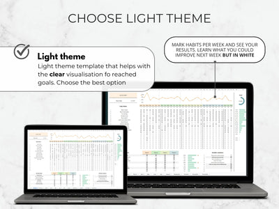 Two laptops displaying a habit tracking app with a light theme on a white background.