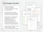 List of pages included in a business plan on a marble surface