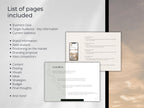 A list highlighting key sections included in the template like business goals, target audience, and strategy.