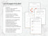A list of included pages in the marketing plan template, showcasing content plan, monthly goals, and pricing strategy sheets.