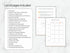 List of pages included in a business plan with examples on a white background