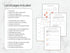 List of pages included in a business plan template on a marble surface.