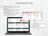 Laptop displaying a calendar with color-coded events on a light gray background