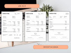 Check stub templates on a desk with a laptop and plant, featuring text options to use as is or edit in Canva.