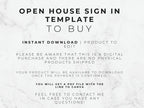Open house sign-in template with text on a marble background