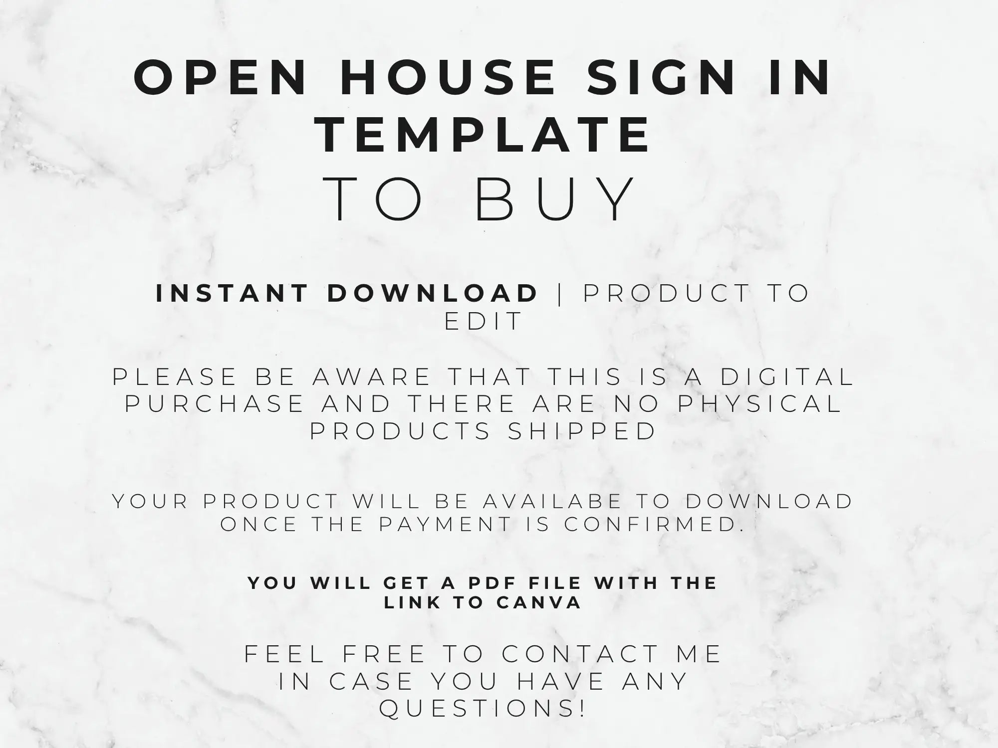 Open house sign-in template with text on a marble background