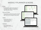 Laptops displaying a weekly planner and other features on a light gray background