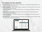 Laptop displaying a podcast analytics dashboard with text about podcast management tools.