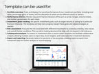 Laptop displaying a stock tracker template with text explaining its uses.