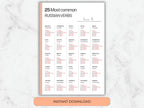 Sheet of paper with Russian verbs on a marble background