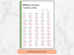 Sheet of paper with Turkish verbs on a marble background