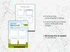 Two customizable templates on a marble surface with text about Canva customization.