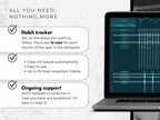 Laptop displaying a habit tracker app with text on a white background