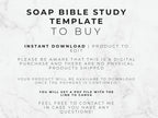 Text on a marble background describing a soap bible study template for digital download.