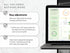 Laptop displaying a task management app with text about easy adjustments and task organization.