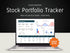 Laptop displaying a stock portfolio tracker with 'Shop Now!' button on a dark background