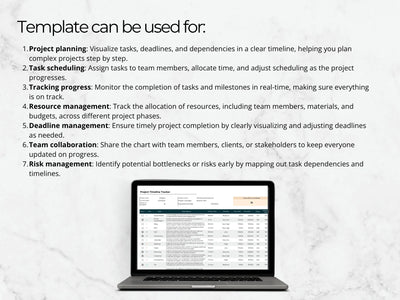 Laptop displaying a project management template on a light gray background