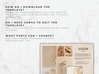 Vision board template with wooden textures and text on a marble background