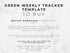 Text on a marble background describing a green weekly tracker template for purchase.