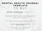 A text-based informational graphic explaining that this mental health and mood journal is a digital-only product available for instant download and customization.